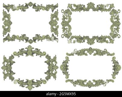 Cornici decorative vintage. Set di design. Illustrazione disegnata a mano modificabile. Incisione vettoriale. Isolato su sfondo bianco. 8 EPS Illustrazione Vettoriale