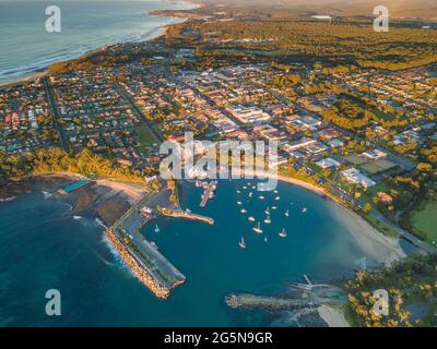 Ulladulla Harbour girato da un drone. Foto Stock