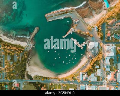 Ulladulla Harbour girato da un drone. Foto Stock