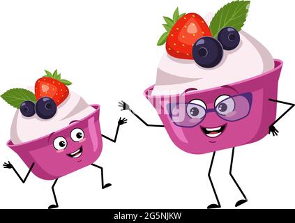 Simpatici dolci o yogurt con emozioni felici e sorriso viso Illustrazione Vettoriale