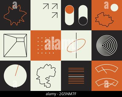 Modello vettoriale geometrico astratto. Design estetico futuristico per modello di copertina, poster, biglietto da visita, volantino. Sfondo minimalista alla moda. Illustrazione Vettoriale