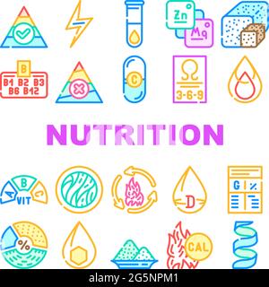 Nutrizione fatti Collezione di Dieta icone Imposta vettore Illustrazione Vettoriale