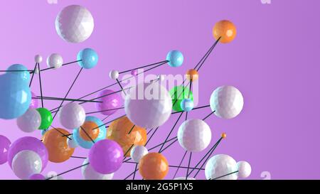 Abstract 3D illustrazione di particelle o sfere di poly e linee con colori soft.Minimalism progettazione di networking e partner concept Foto Stock