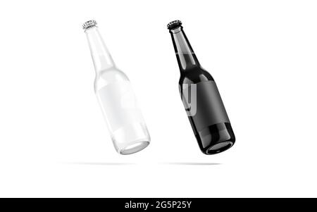 Bottiglia di birra in vetro bianco e nero con etichetta mockup Foto Stock