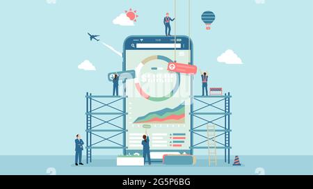 Illustrazione banner vettoriale degli investimenti mobili ( robot ADVISOR, fin tech apps ) Illustrazione Vettoriale