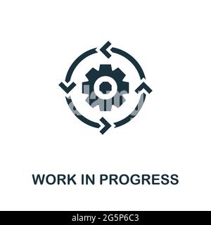 Icona lavoro in corso. Semplice elemento creativo. Icona lavoro in corso monocromatico compilato per modelli, infografiche e banner Illustrazione Vettoriale