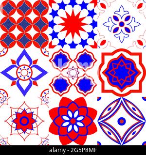 Piastrelle antiche ornate talavera. Design minimalista. Sfondo etnico per T-shirt, scrapbooking, biancheria, custodie per smartphone o borse. Illustrazione Vettoriale