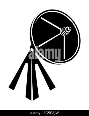 silhouette radar militare per il tracciamento di oggetti volanti. Osservazioni astronomiche delle stelle. Vettore bianco e nero monocromatico a contrasto Illustrazione Vettoriale