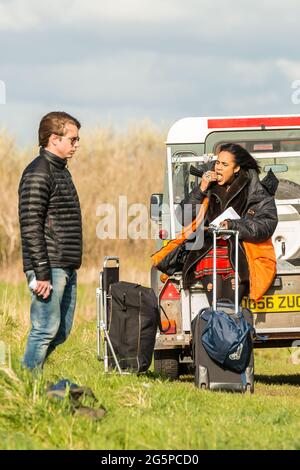 Zawe Ashton e Joe Thomas a liverpool filmando carne fresca per il canale 4 Foto Stock