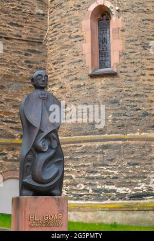 Saint Goar di Aquitania il fondatore di San Goar nel 6 ° secolo, alta Valle del Medio Reno, Patrimonio Mondiale dell'UNESCO, Rheineland-Palatinate Germania Foto Stock