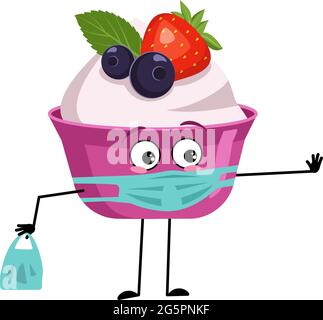 Dolce carino o yogurt carattere con emozioni Illustrazione Vettoriale