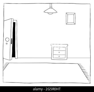Cartoon vettore illustrazione di una stanza della casa. Contorno nero e colore bianco. Illustrazione Vettoriale