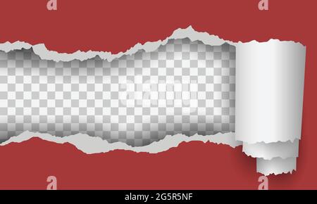 Cornice di carta rossa strappata su sfondo trasparente Illustrazione Vettoriale