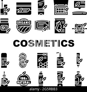 Vettore set icone raccolta cosmetica organica Illustrazione Vettoriale