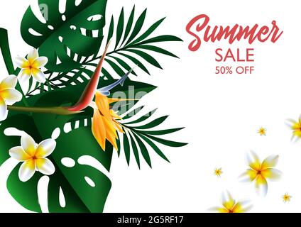 Vendita estiva Tropical design DI bandiera modello Illustrazione Vettoriale