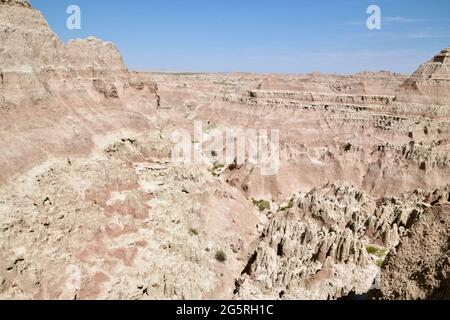 Formazioni rocciose, formazioni di Chadron, nel Badlands National Park erodero Buttes e Pinnacles nel South Dakota, USA Foto Stock