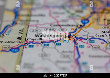 Washington Pennsylvania USA visualizzata su una mappa geografica o su una mappa stradale Foto Stock
