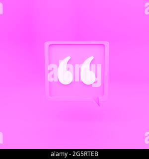 Simbolo delle virgolette minime su sfondo rosa. rendering 3d. Foto Stock