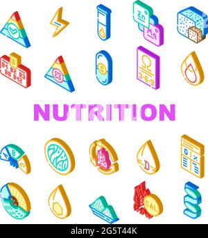 Nutrizione fatti Collezione di Dieta icone Imposta vettore Illustrazione Vettoriale