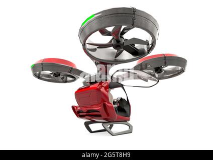 drone taxi con una porta aperta su sfondo bianco vista posteriore, illustrazione 3d Foto Stock