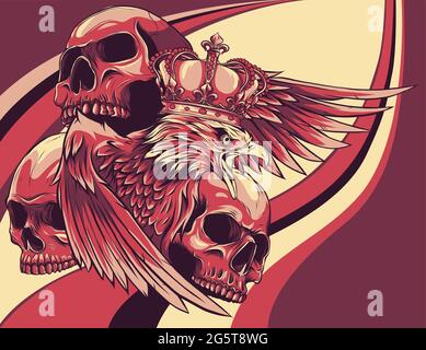 Illustrazione vettoriale di re Eagle e Skulls Illustrazione Vettoriale