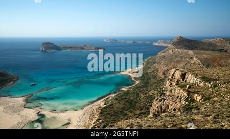 An der Balos Bay auf der Halbinsel Gramvousa mit Blick auf Halbinsel Kap Tigani, Gem. Kissamos, Creta, em 10.06.19. Foto Stock