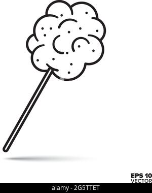 Caramella di cotone sull'icona di una linea vettoriale bastone Illustrazione Vettoriale