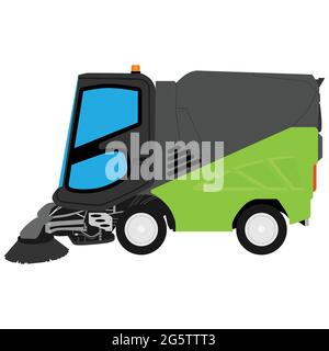 Illustrazione Vettoriale. Realistico hi-dettagliato street sweeper. Pulizia della macchina Illustrazione Vettoriale