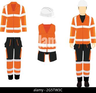 L'uomo lavoratore in uniforme. Professional abbigliamento protettivo e casco di sicurezza. Uomo di figura. Illustrazione Vettoriale