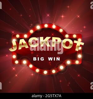 Vincitore del jackpot. Big WIN banner retro su sfondo rosso con luce. Illustrazione vettoriale Illustrazione Vettoriale
