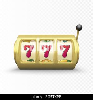 Rendering realistico slot machine Golden. 777 vincita grande o vincita jackpot del casinò. Illustrazione vettoriale Illustrazione Vettoriale