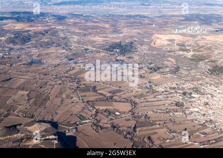 Vista aerea della città di Morata de Tajuna e del paesaggio circostante, Spagna Foto Stock