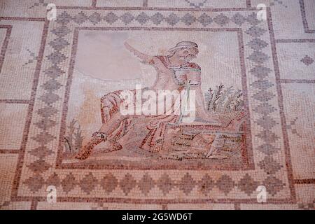 I mosaici romani a casa di Dionysos nel parco archeologico di Nea Paphos nella città di Paphos su Cipro Foto Stock