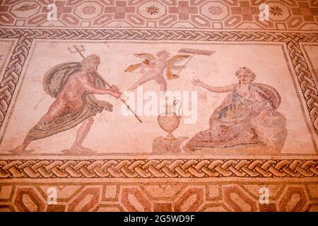 I mosaici romani a casa di Dionysos nel parco archeologico di Nea Paphos nella città di Paphos su Cipro Foto Stock