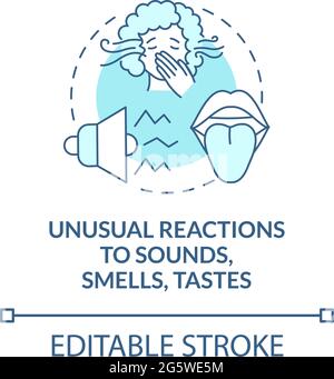 Icona del concetto di sensibilità sensoriale. Sintomo autismo idea astratta illustrazione a linea sottile. Eccessiva sensibilità al rumore, alla folla, alla temperatura. Vettore isolato Illustrazione Vettoriale