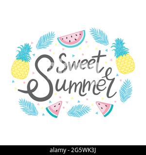 Testo con lettere a mano "Summer". Iscrizione stagionale calligrafica. Illustrazione vintage vettoriale. Illustrazione Vettoriale