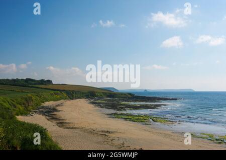 An Empty Towan Beach, Roseland Peninsula, Cornovaglia, Regno Unito Foto Stock