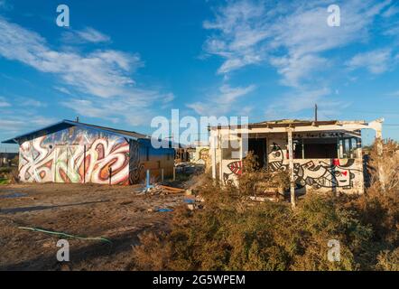 Una casa a Bombay Beach nel mare di Salton Foto Stock