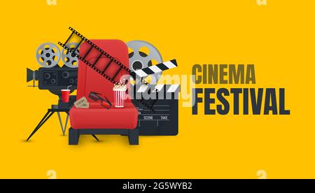 Poster o sfondo del festival del cinema. Poster del filmato. Illustrazione vettoriale Illustrazione Vettoriale
