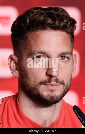 Le essiccature belghe Mertens hanno ritratto durante una conferenza stampa della nazionale belga di calcio Red Devils, a Tubize, mercoledì 30 giugno 2021. Il team Foto Stock