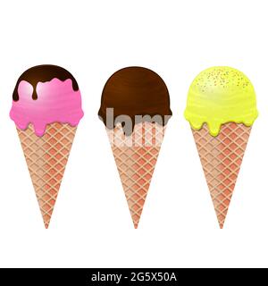 Un set di coni gelato. Illustrazione vettoriale. Illustrazione Vettoriale
