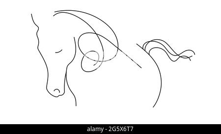 illustrazione 3d - contorno disegno cavallo su sfondo bianco Foto Stock