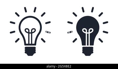 Simboli di bulbo luminoso riempiti e icone vettoriali di illustrazione della versione del contorno Illustrazione Vettoriale