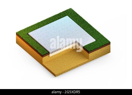 Colata di cemento armato solaio seminterrato, concetto isolato rendering industriale 3D Foto Stock