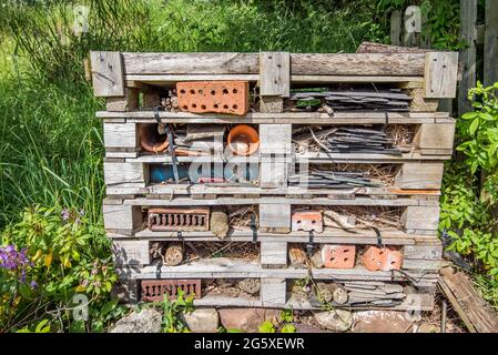 Bug Hotel presso la stazione ferroviaria di Appleby Foto Stock