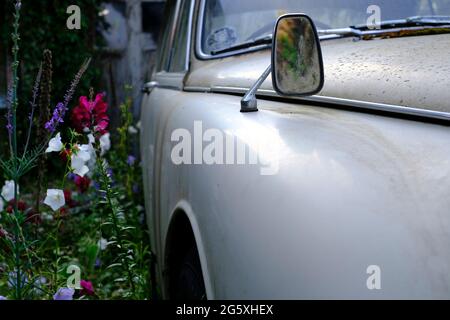 Silbey, Leicestershire, Regno Unito. 30 giugno 2021. Una Jaguar 3.4 S-Type in marcia si trova su un vialetto di accesso. La berlina Jaguar S-Type è stata prodotta da Jaguar Cars i. Foto Stock