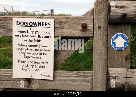 Cartello diretto ai proprietari di cani lungo il Dart Valley Trail vicino a Dittisham che ricorda loro le loro responsabilità come proprietari di cani. Foto Stock