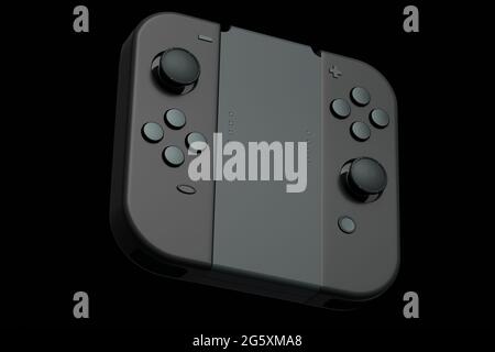 Controller portatili per videogiochi collegati al touch screen in nero sfondo Foto Stock