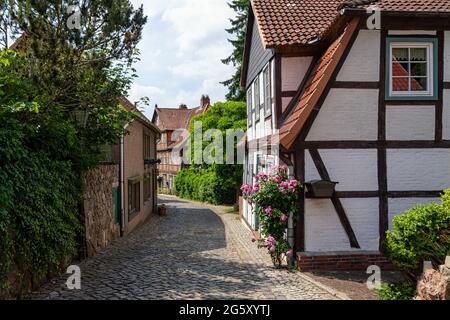 Case storiche nel centro storico di Lauenburg Foto Stock