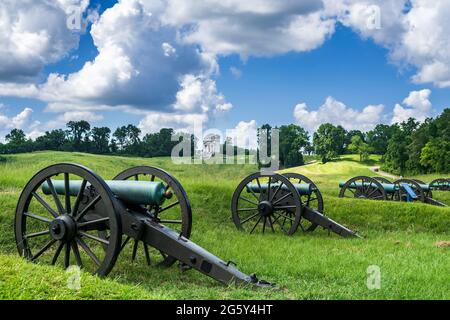 Vicksburg National Military Park, Battery De Golyer Civil War Cannons, Vicksburg, Mississippi, USA. Foto Stock